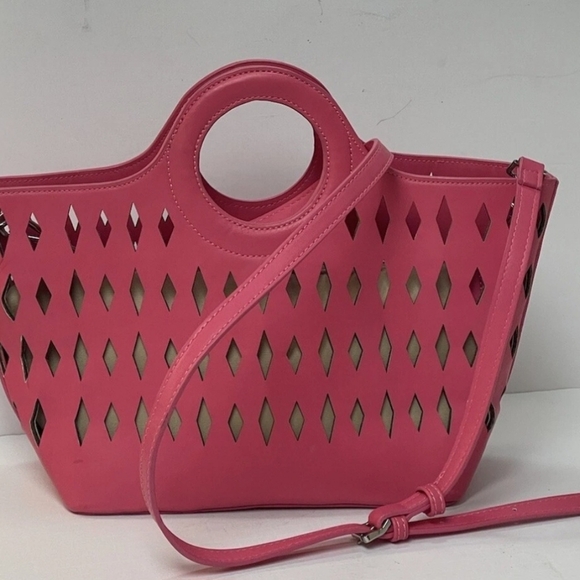 Free People Pink Cut Leather Top Handle/shoulder Bag Purse, Classy Preppy - Picture 1 of 9